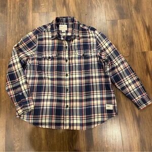 Tilley women’s 100% cotton XL button down plaid shirt collared blue flannel